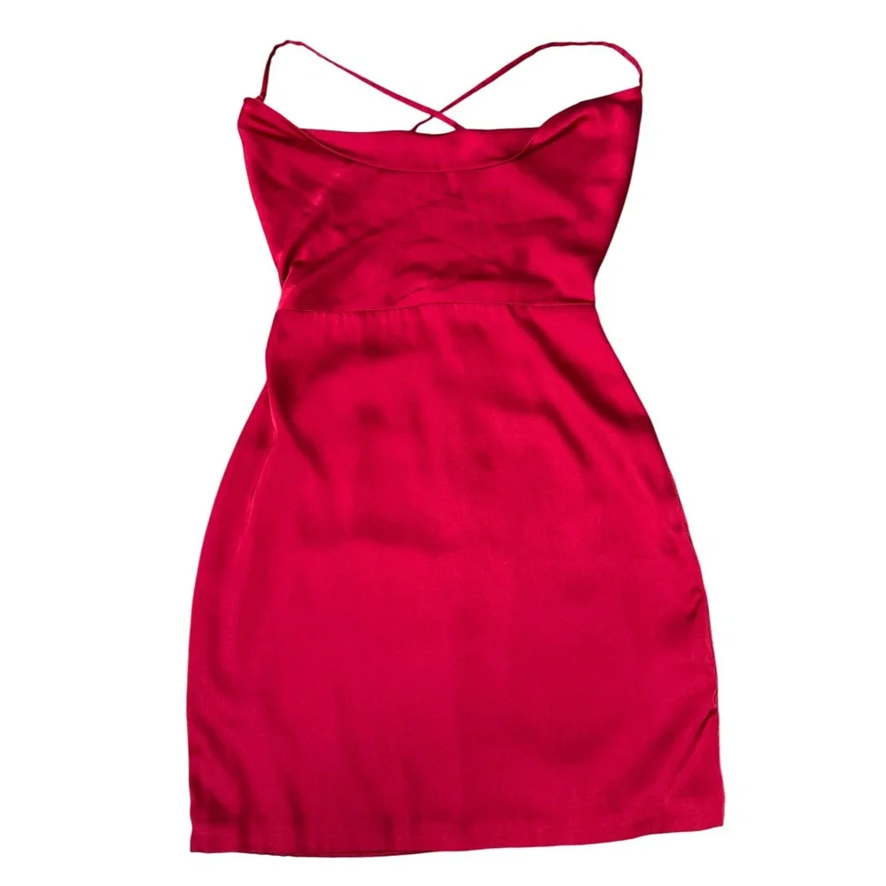 OH‎ POLLY Red Satin Cowl Neck Mini Dress UK 4 / US 0 Holiday Party - Picture 2 of 7